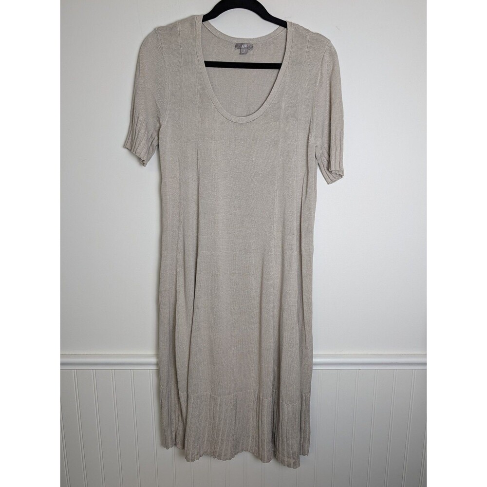 J. Jill Tan Short Sleeve Linen Knit Sweater Dress Women's Size Medium Boho